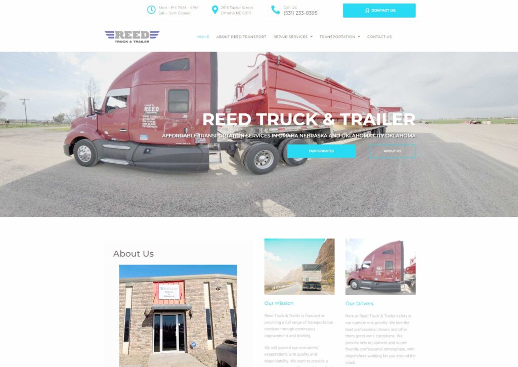 image of a transportation company website design