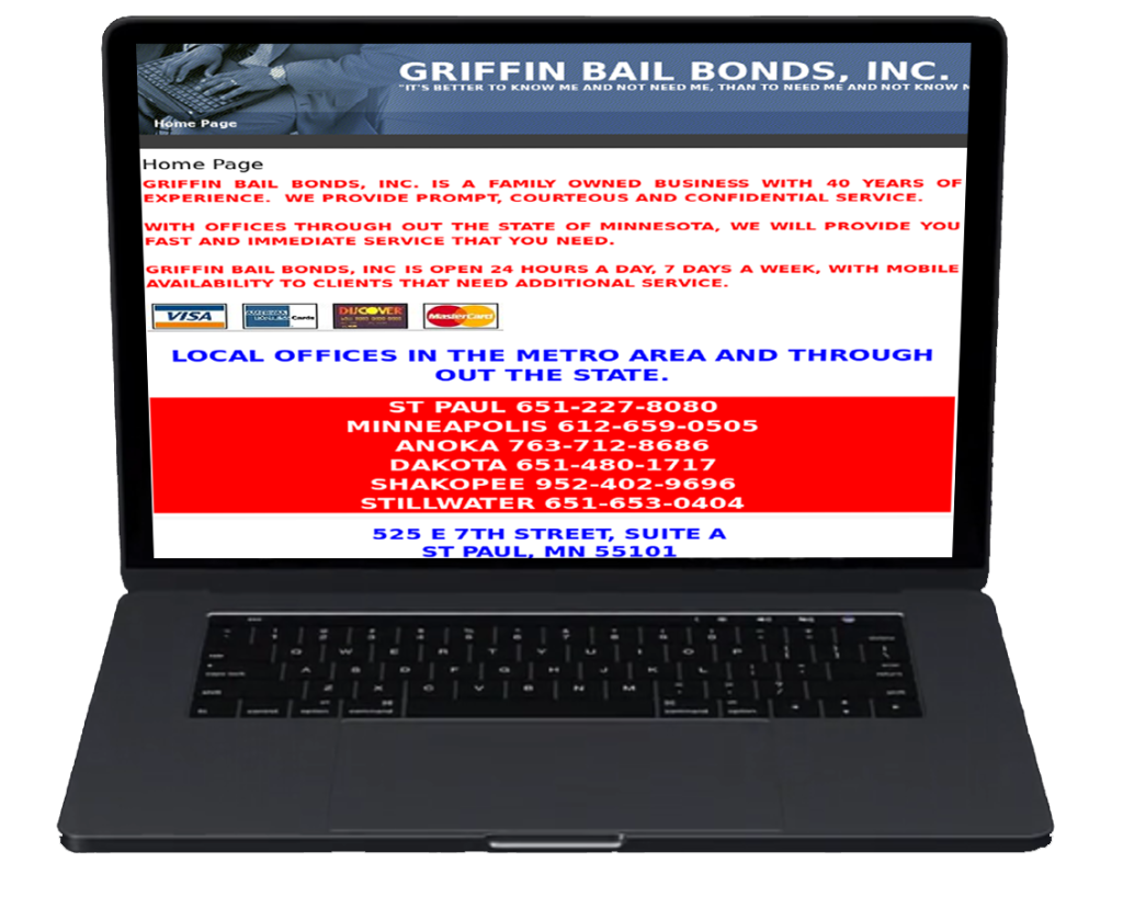 Laptop displaying an bail bond company website