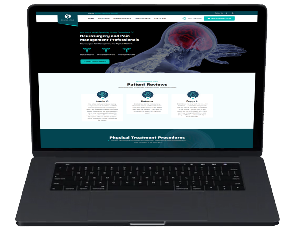 Laptop displaying a brain and spine website
