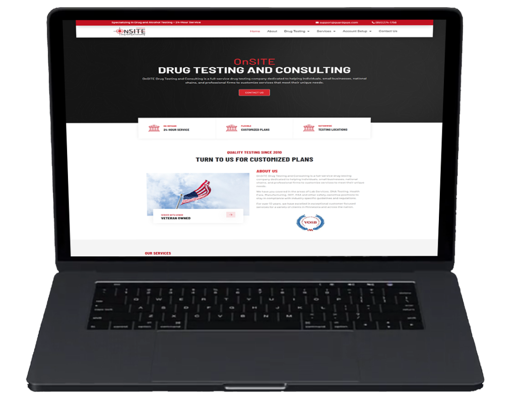Laptop displaying an drug testing company website