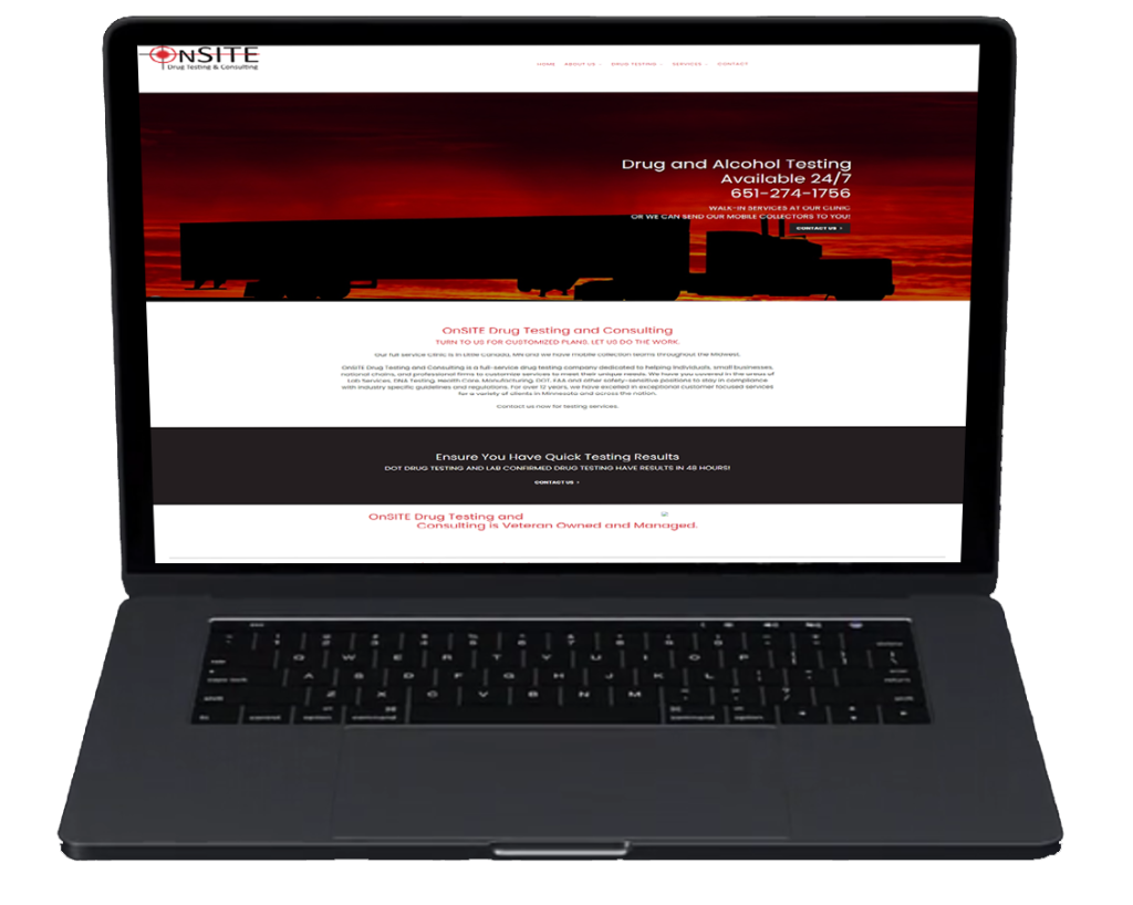 Laptop displaying an drug testing company website