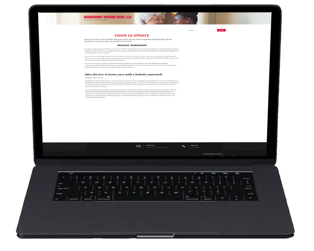 Laptop displaying a assisted care website