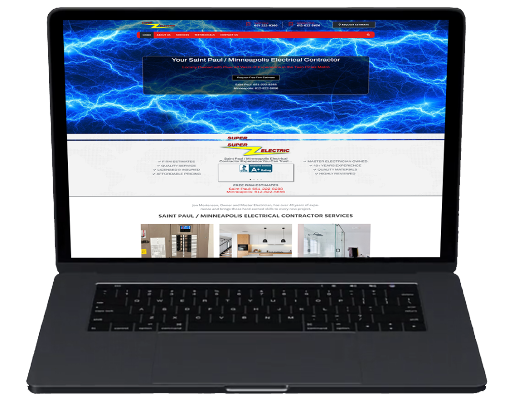 Laptop displaying a electrical contractor website