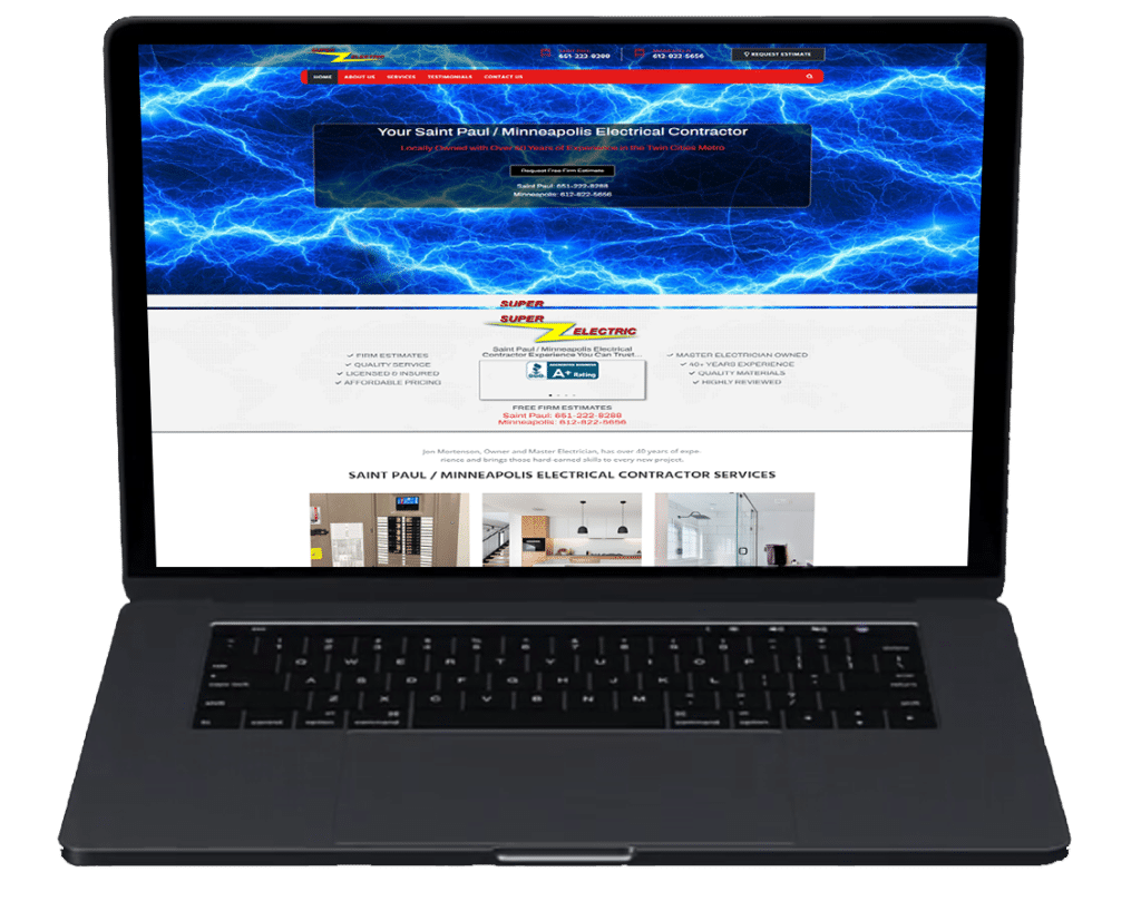 Laptop displaying a electrical contractor website