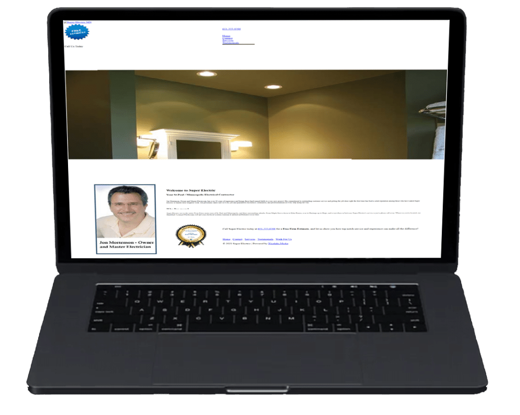 Laptop displaying a electrical contractor website