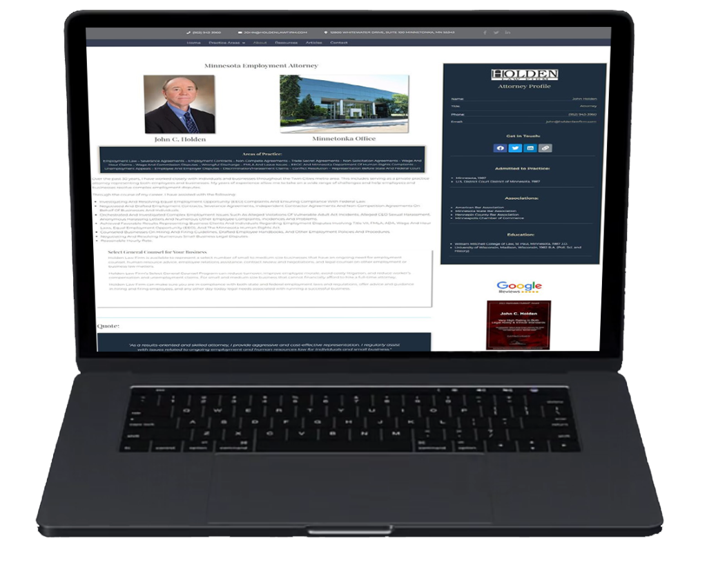 Laptop displaying an attorney website