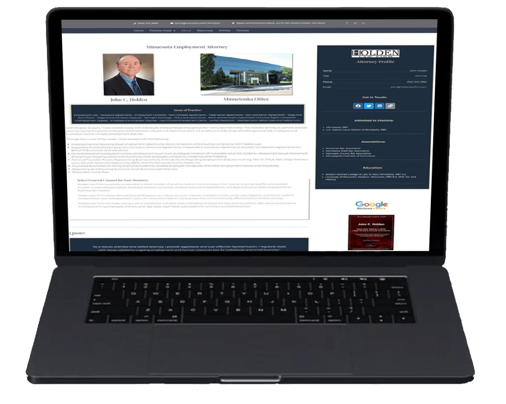 Laptop displaying an attorney website