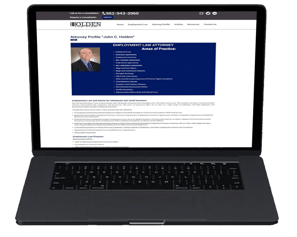 Laptop displaying an attorney website