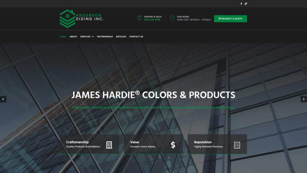 image of a siding company website design