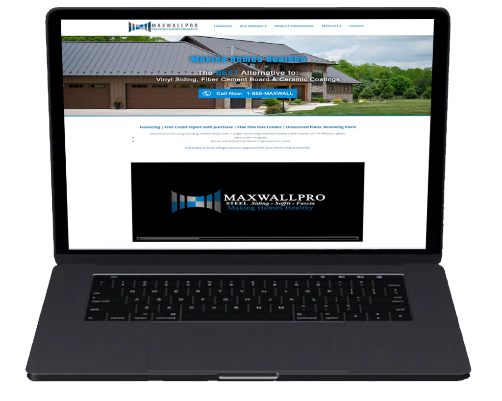 Laptop displaying a home siding contractor website