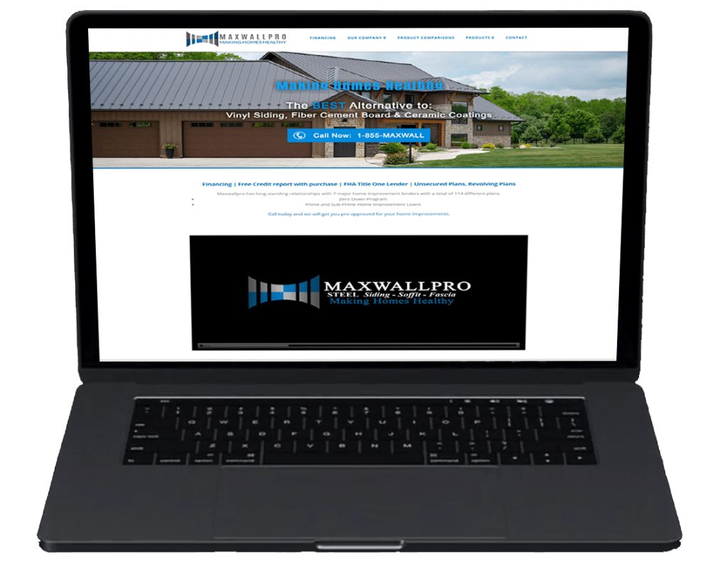 Laptop displaying a home siding contractor website