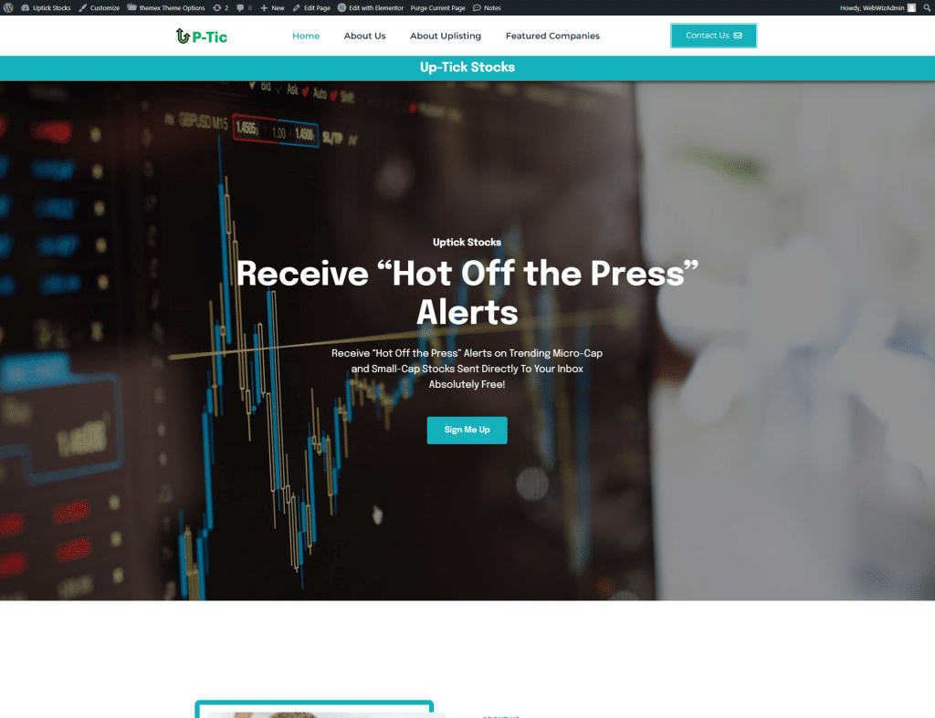 Home page of a stock website