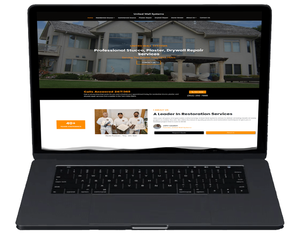 Laptop displaying a stucco contractor website