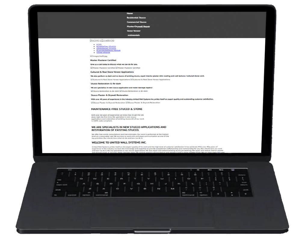 Laptop displaying a stucco contractor website
