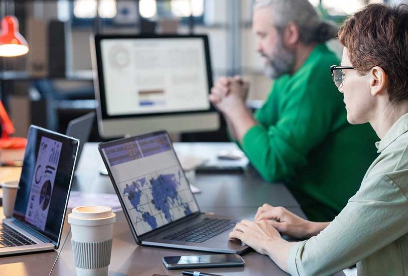 Man and woman searching for information online